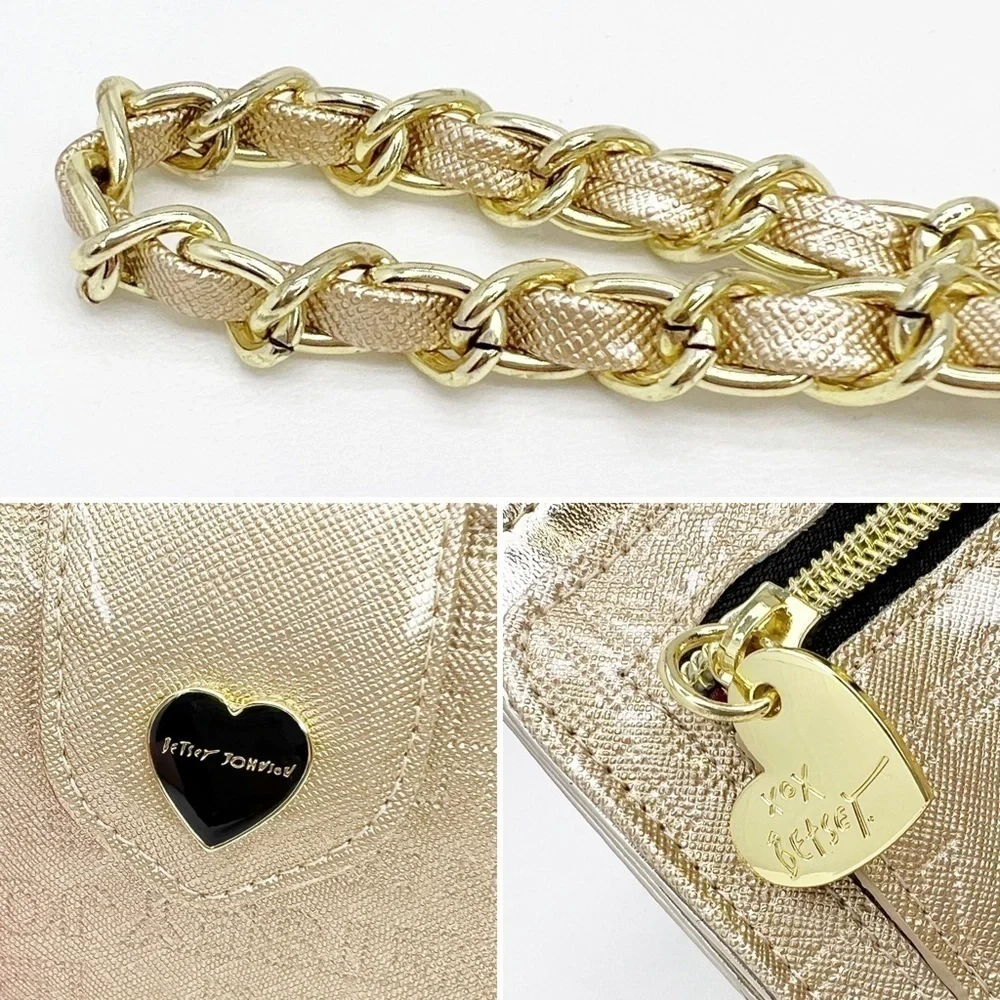 Betsey Johnson Celly Wallet Metallic Gold/Platinum Wristlet New in Gift Box NWT
